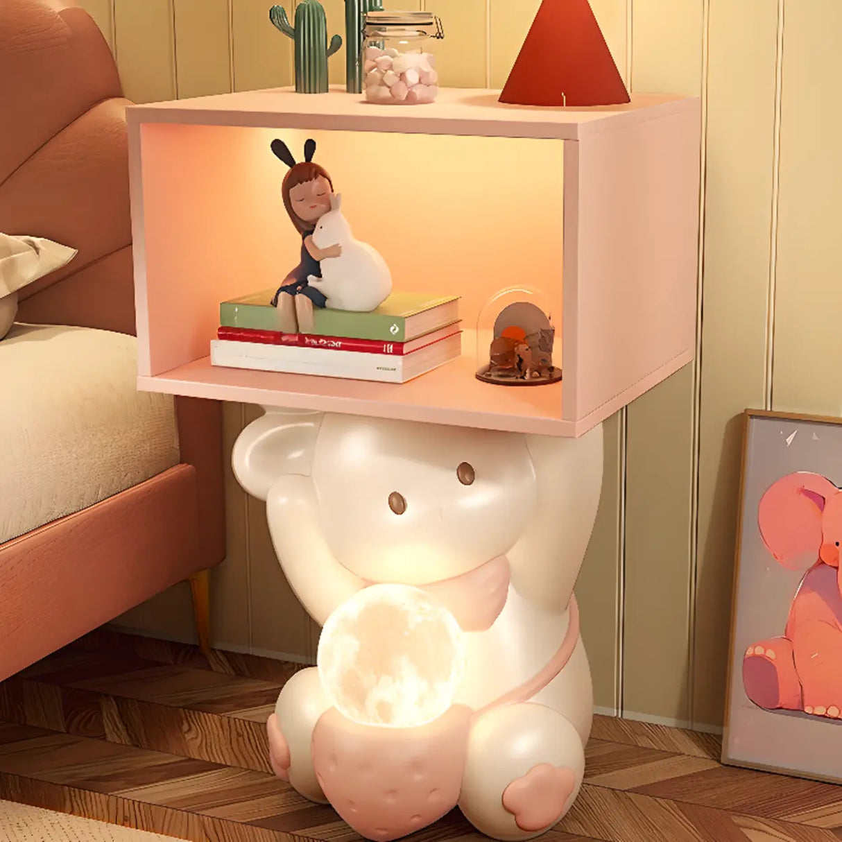 Animals Resin Wood Tip Resistant Light Kids Nightstand Image - 1