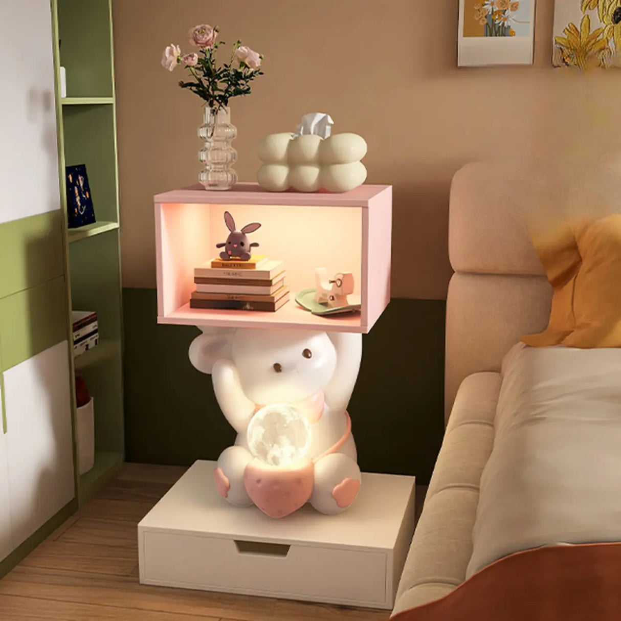 Animals Resin Wood Tip Resistant Light Kids Nightstand Image - 9