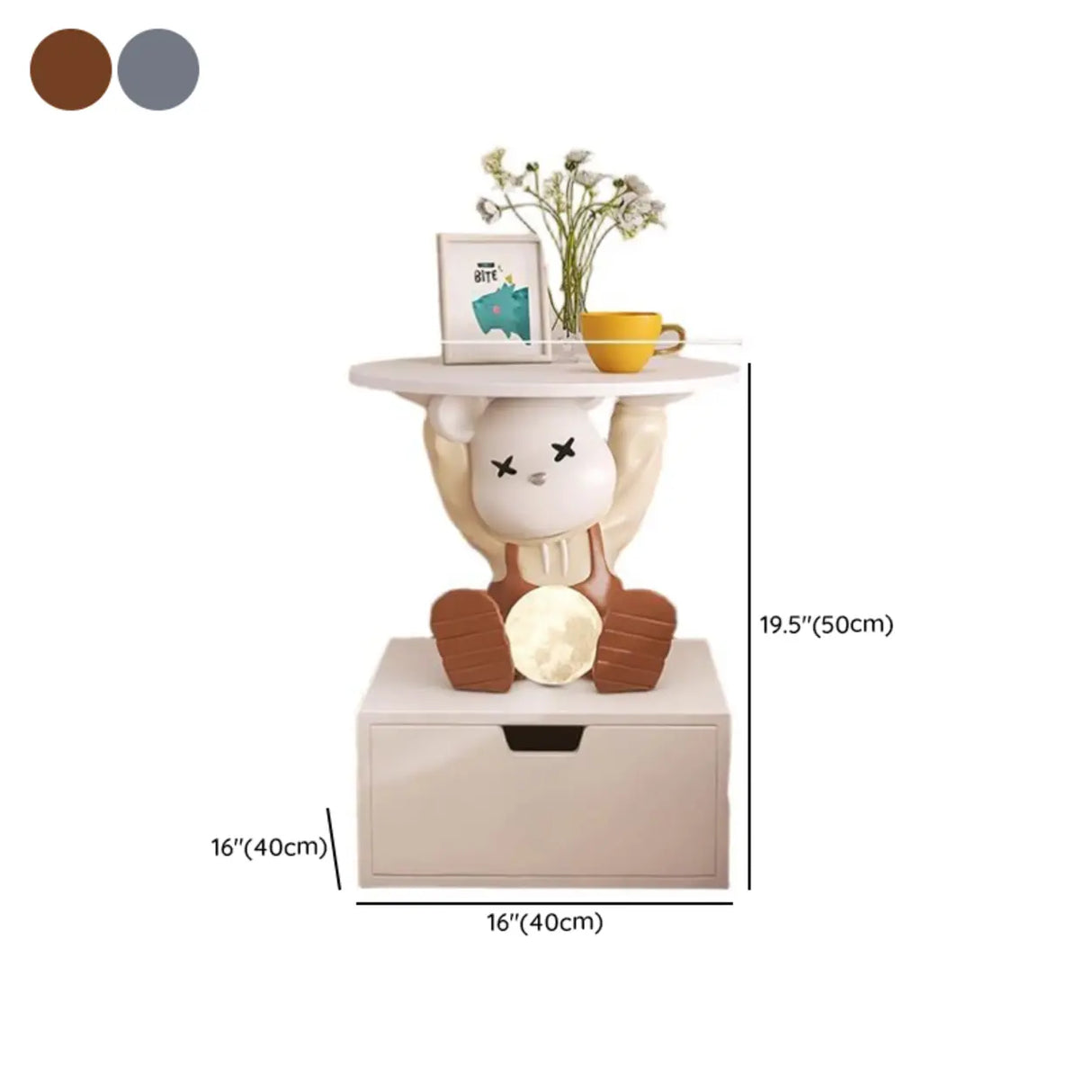 Animals Theme Kids Resin Wood Nightstand with Lights Image - 14
