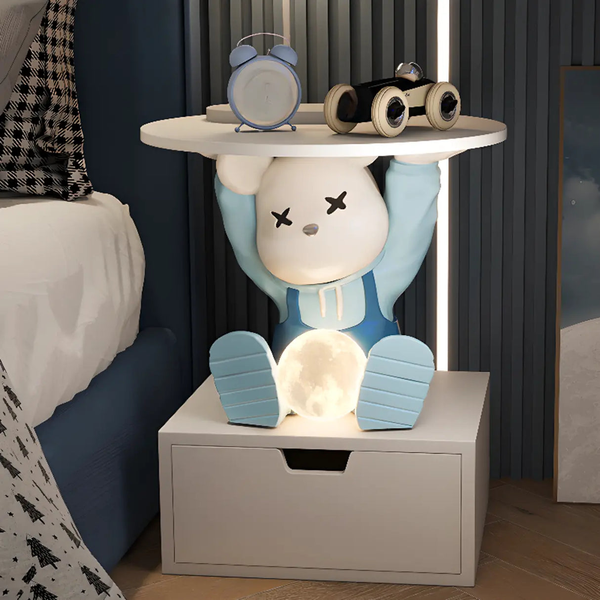 Animals Theme Kids Resin Wood Nightstand with Lights Image - 1