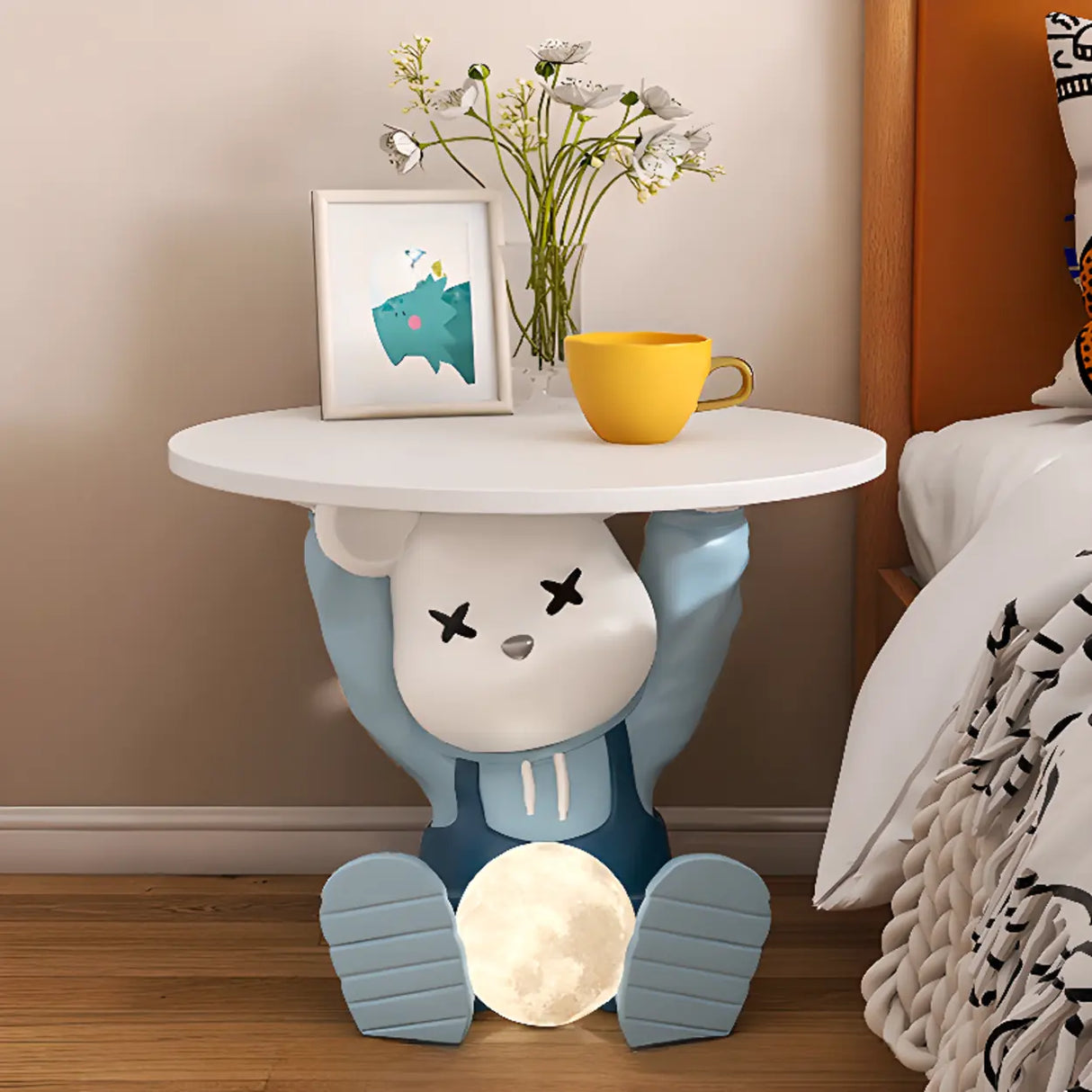 Animals Theme Kids Resin Wood Nightstand with Lights Image - 3