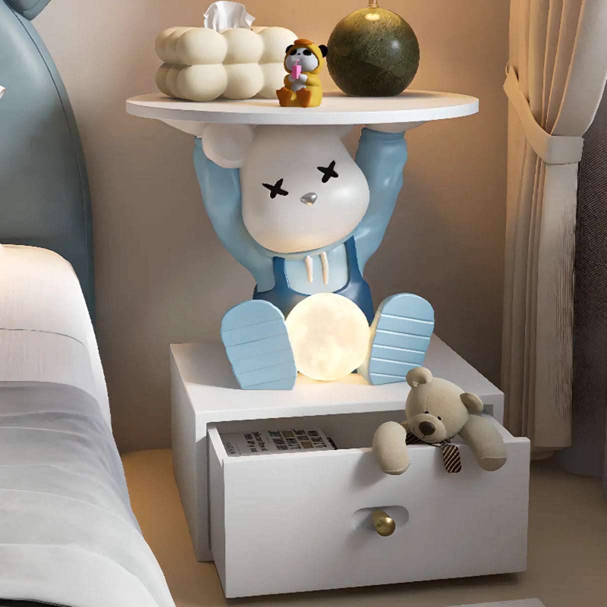 Animals Theme Kids Resin Wood Nightstand with Lights Image - 4