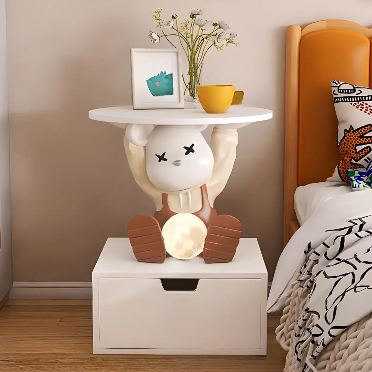Animals Theme Kids Resin Wood Nightstand with Lights Image - 9