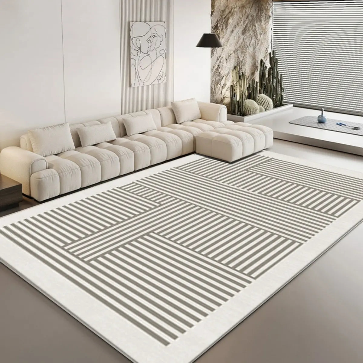 Anti-Slip Backing Modern Striped Polyester Area Rug Image - 3
