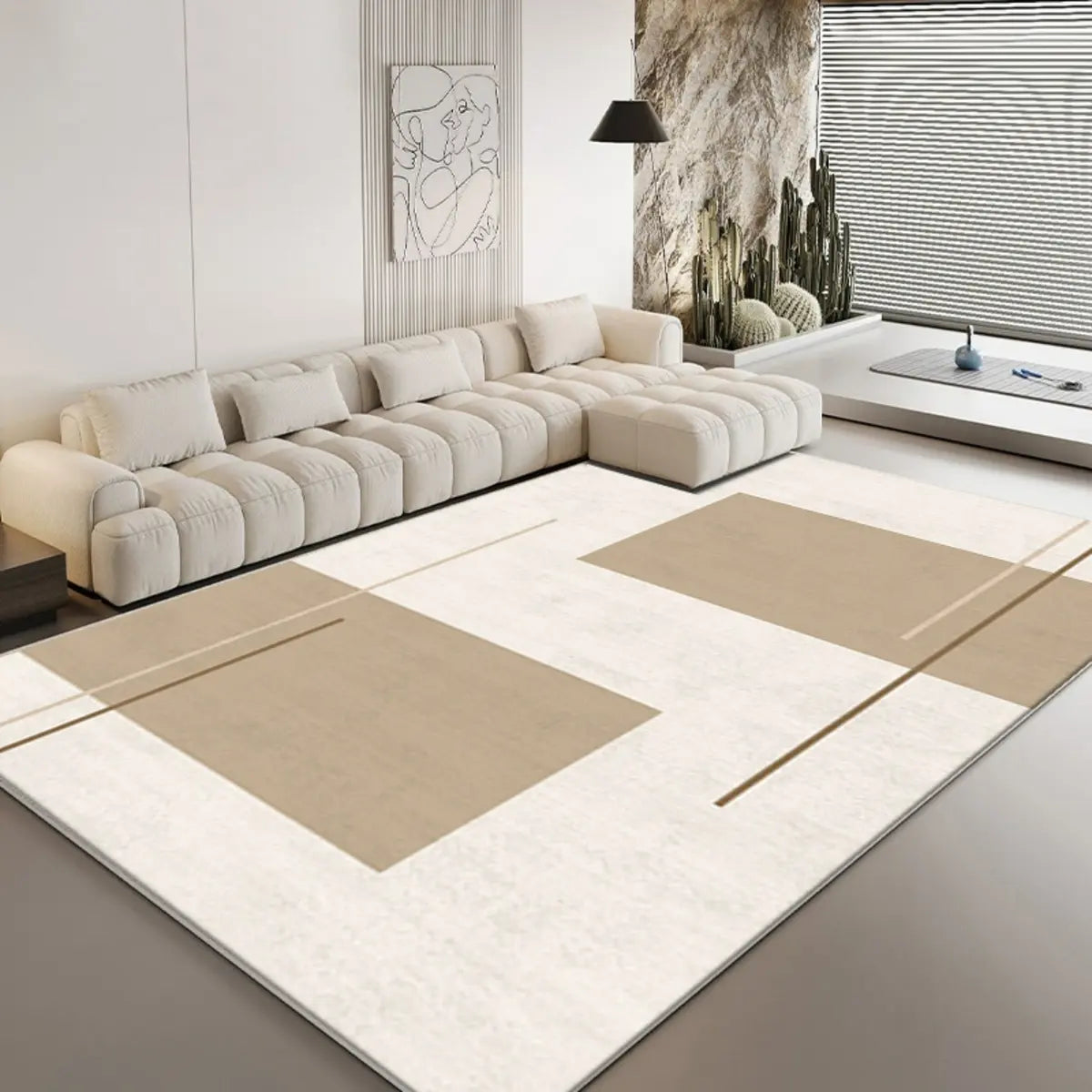 Anti-Slip Backing Modern Striped Polyester Area Rug Image - 6