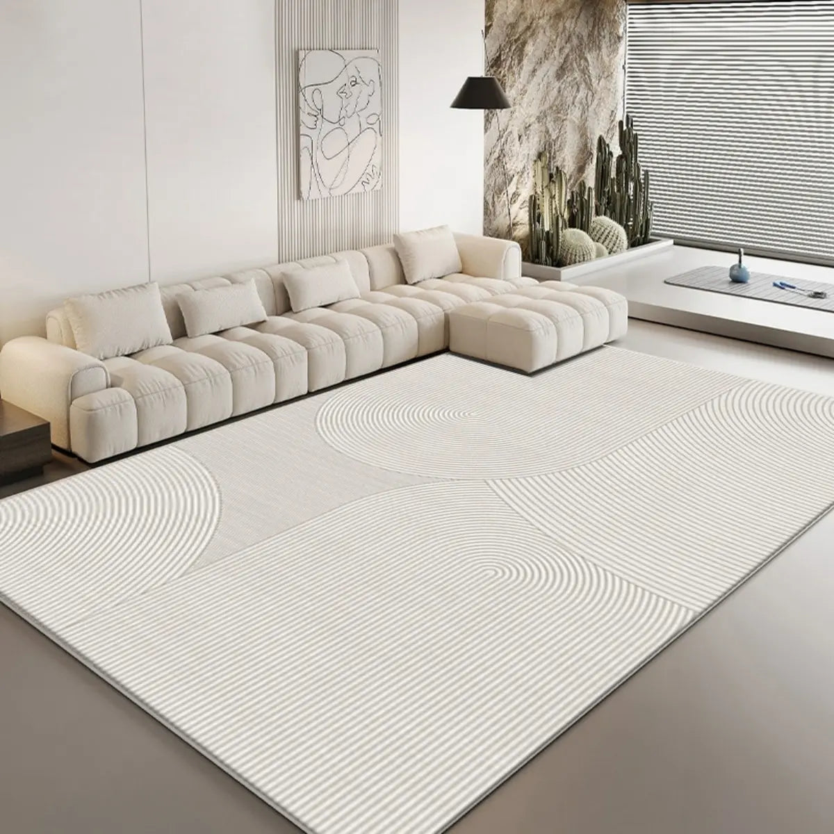 Anti-Slip Backing Modern Striped Polyester Area Rug Image - 7