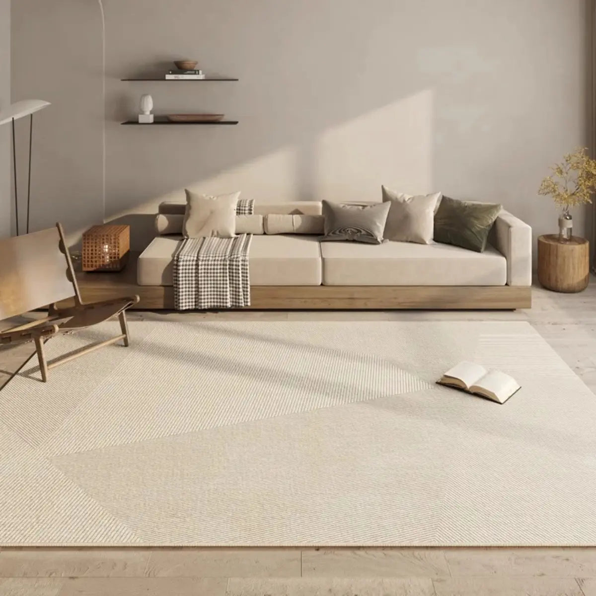 Anti-Slip Modern Beige Geometric Polyester Area Rug Image - 1