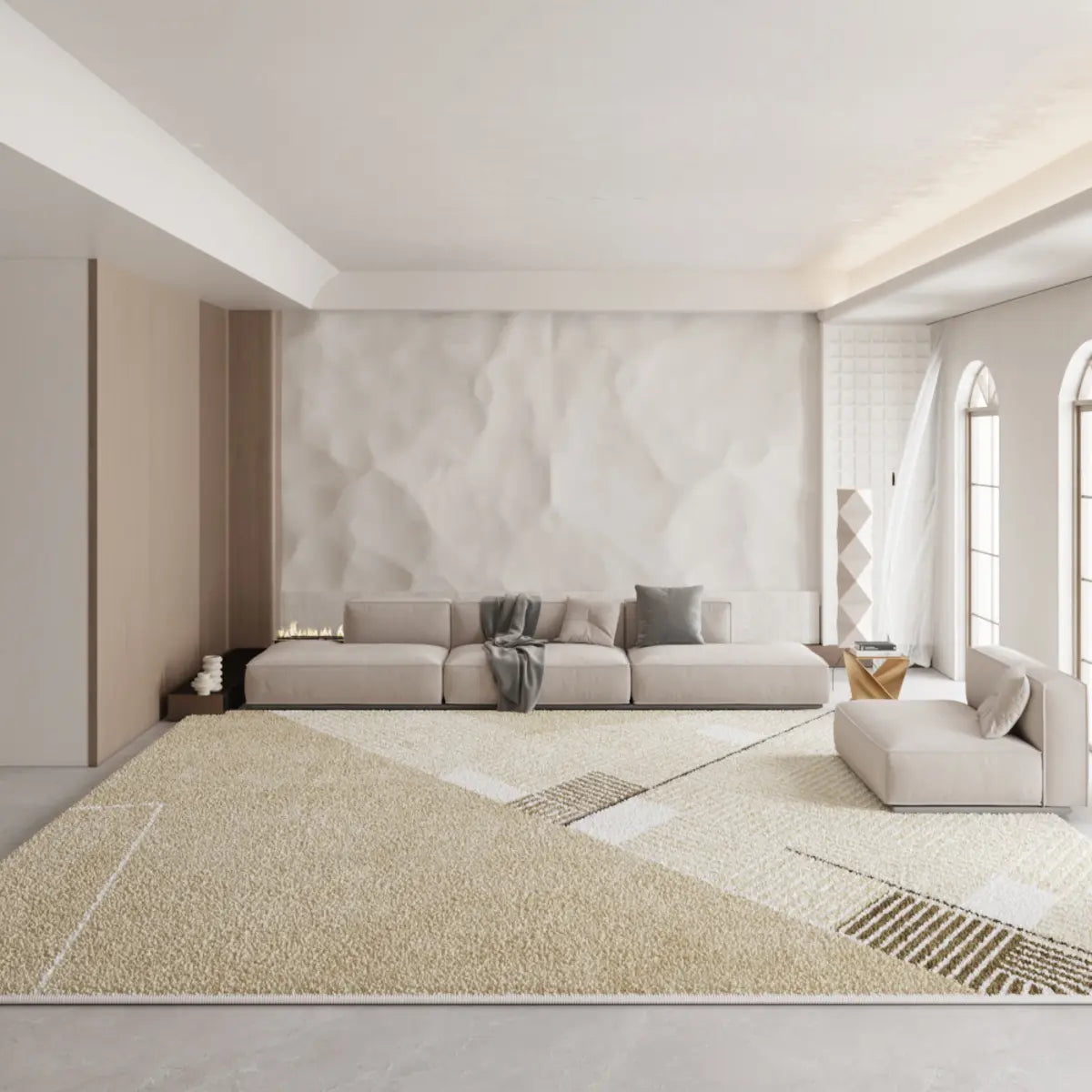 Anti-Slip Modern Geometric Plush Apricot Area Rug Image - 1