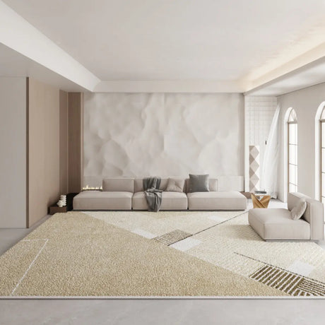 Anti-Slip Modern Geometric Plush Apricot Area Rug Image - 1