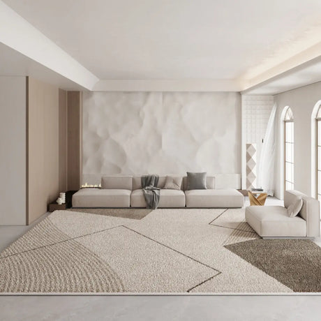 Anti-Slip Modern Geometric Plush Apricot Area Rug Image - 2