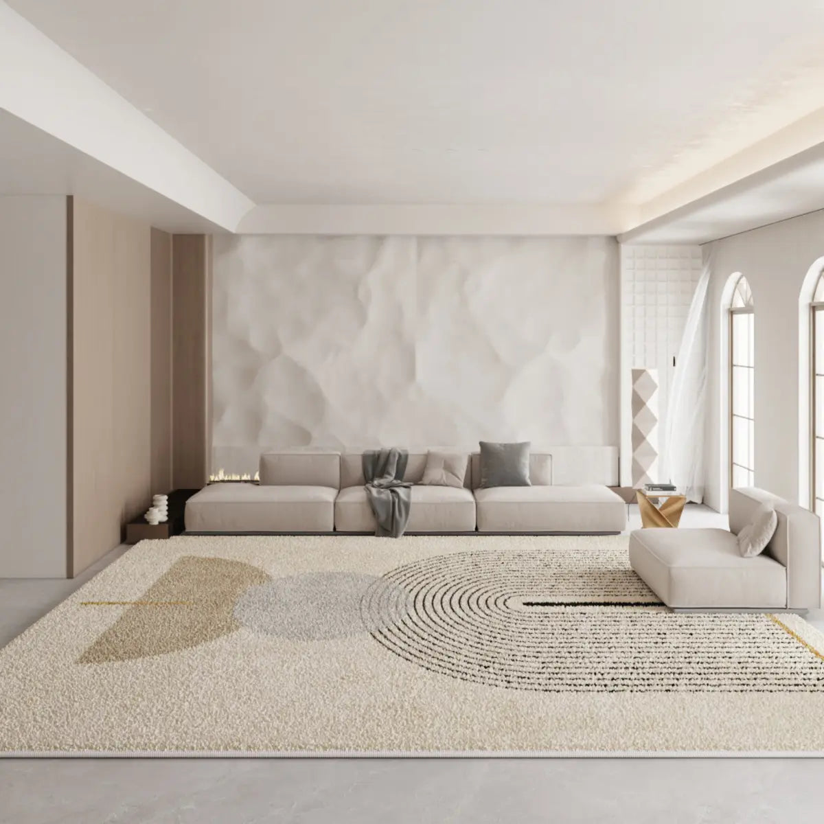 Anti-Slip Modern Geometric Plush Apricot Area Rug Image - 3