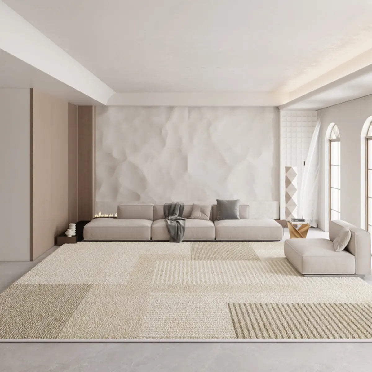 Anti-Slip Modern Geometric Plush Apricot Area Rug Image - 5