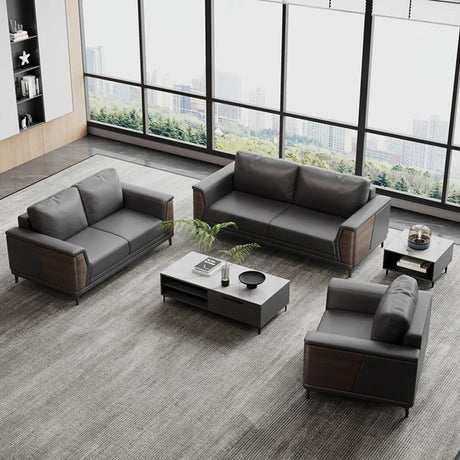 Antimicrobial Stain Resistant Black Leather Sofa Set Image - 1