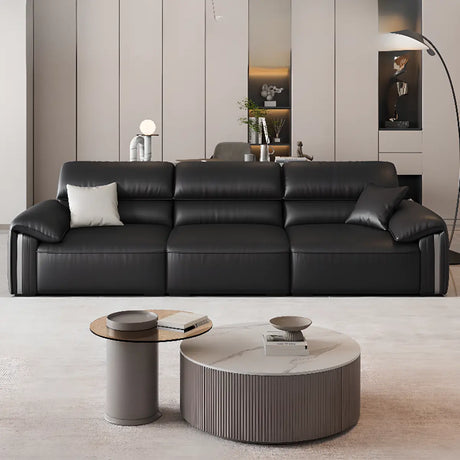 Antimicrobial Waterproof Leather Black 3 Seater Sofa Image - 1