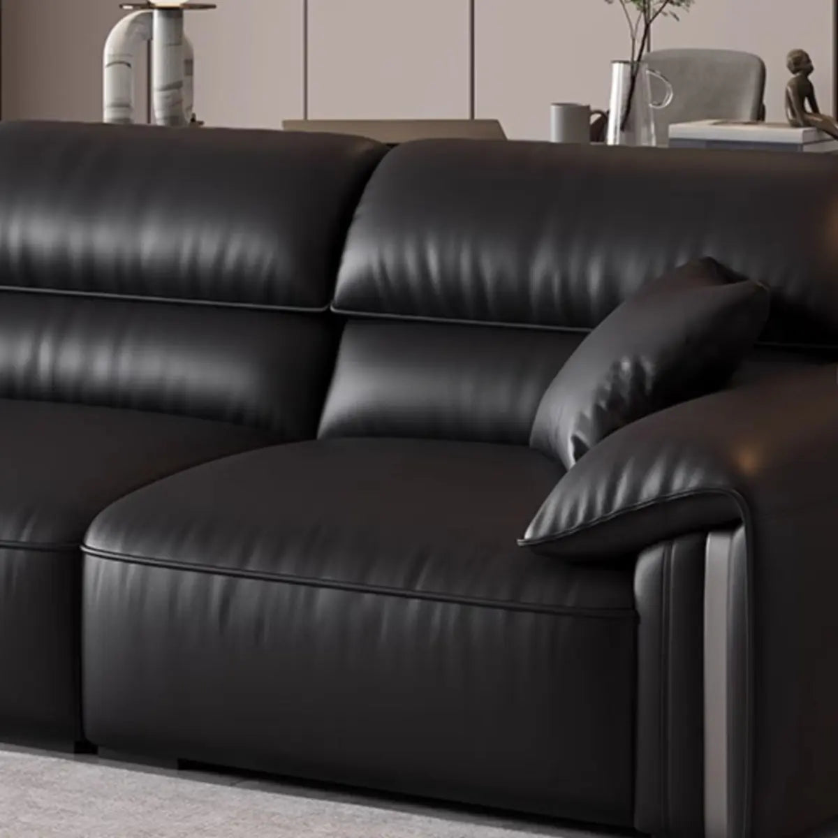 Antimicrobial Waterproof Leather Black 3 Seater Sofa Image - 13