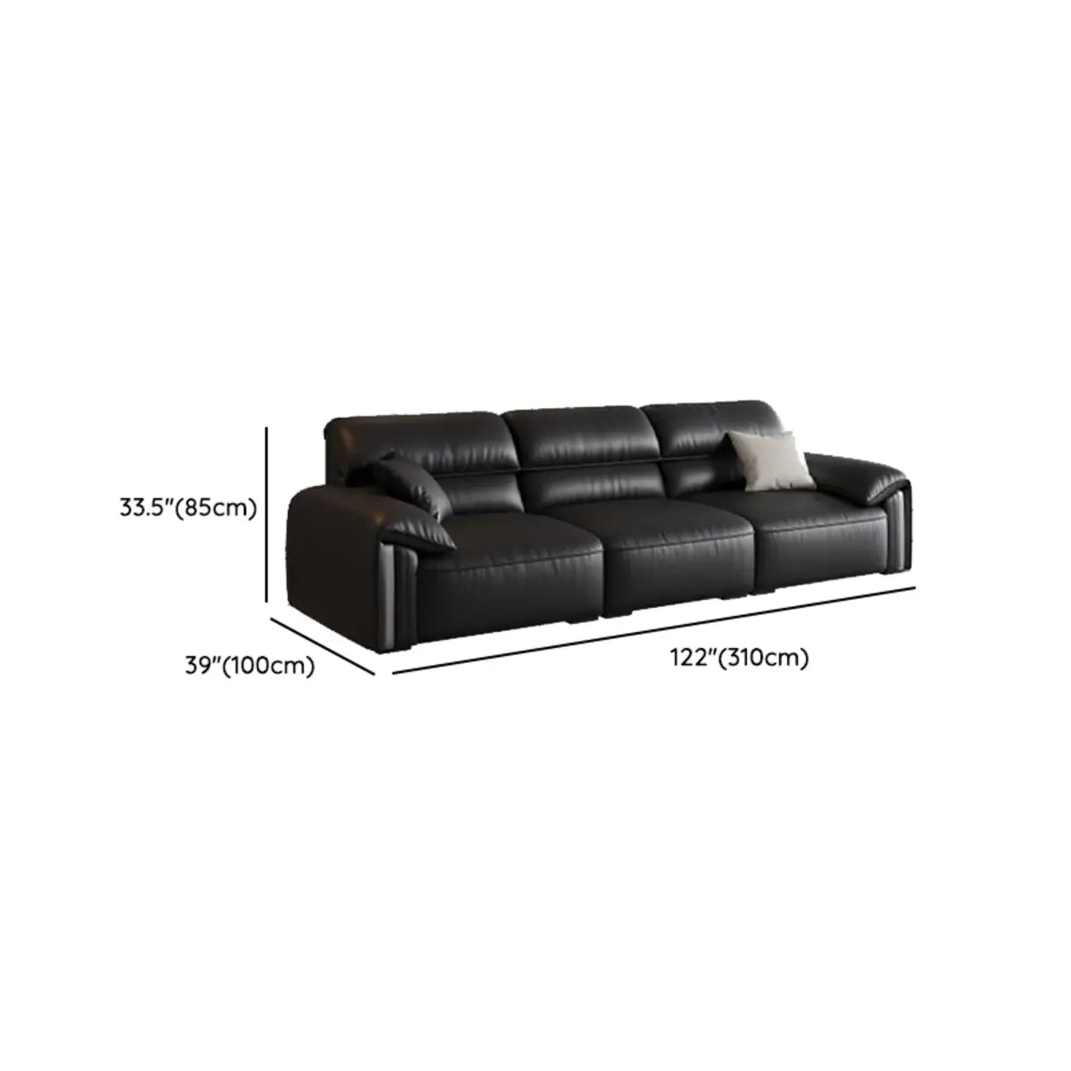 Antimicrobial Waterproof Leather Black 3 Seater Sofa Image - 20