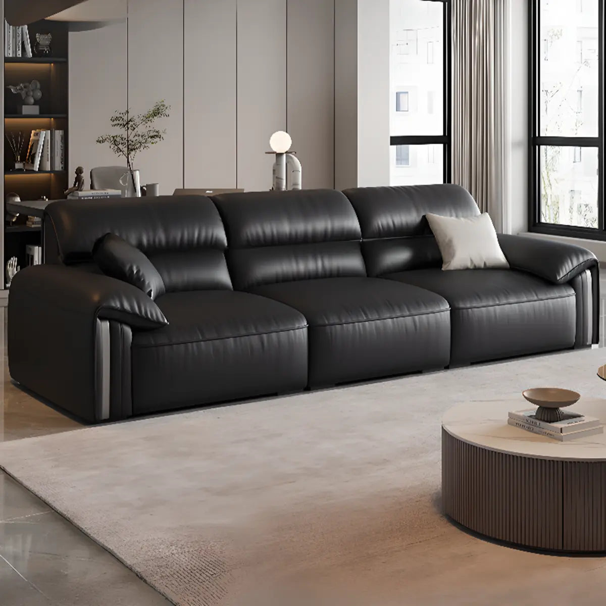 Antimicrobial Waterproof Leather Black 3 Seater Sofa Image - 6