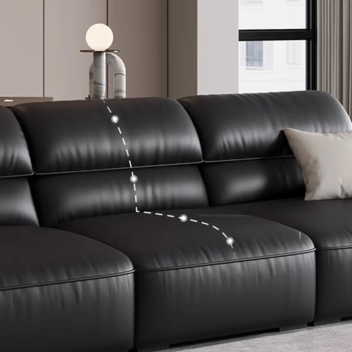 Antimicrobial Waterproof Leather Black 3 Seater Sofa Image - 8
