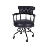 Antique Black Leather Chesterfield Office Chair with Casters Image - 10