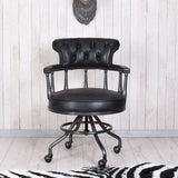 Antique Black Leather Chesterfield Office Chair with Casters Image - 2