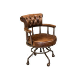 Antique Black Leather Chesterfield Office Chair with Casters Image - 6