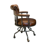Antique Black Leather Chesterfield Office Chair with Casters Image - 8