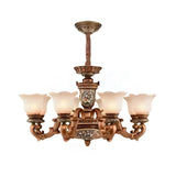 Antique Bronze Frosted Glass Flower Chandelier Bedroom Image - 11