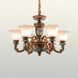 Antique Bronze Frosted Glass Flower Chandelier Bedroom Image - 9
