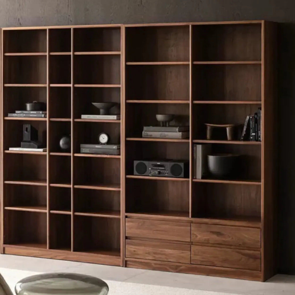 Antique Brown Vertical Wooden Storage Tall Bookcase Image - 1