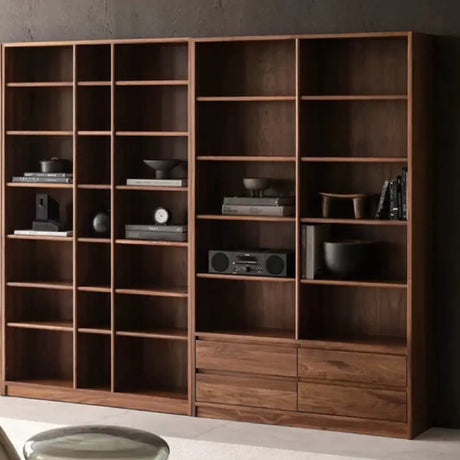 Antique Brown Vertical Wooden Storage Tall Bookcase Image - 1