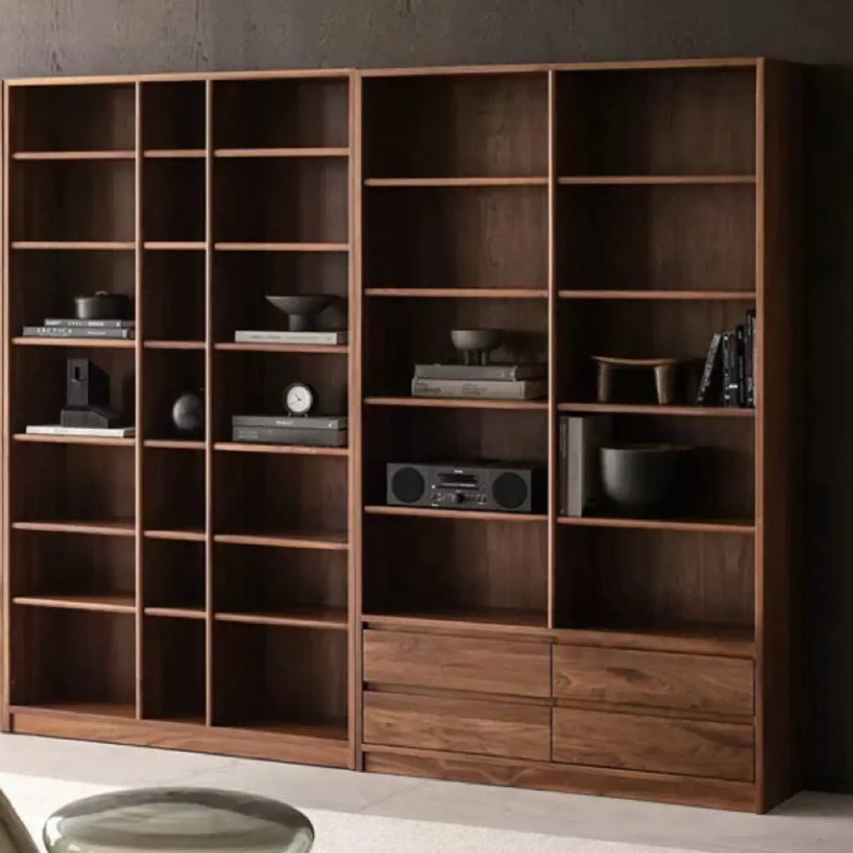 Antique Brown Vertical Wooden Storage Tall Bookcase Image - 4