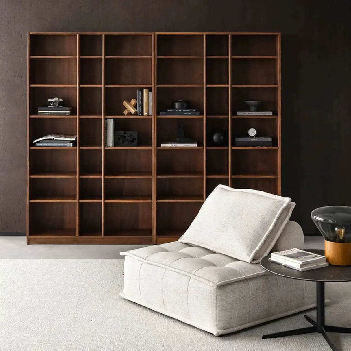 Antique Brown Vertical Wooden Storage Tall Bookcase Image - 5