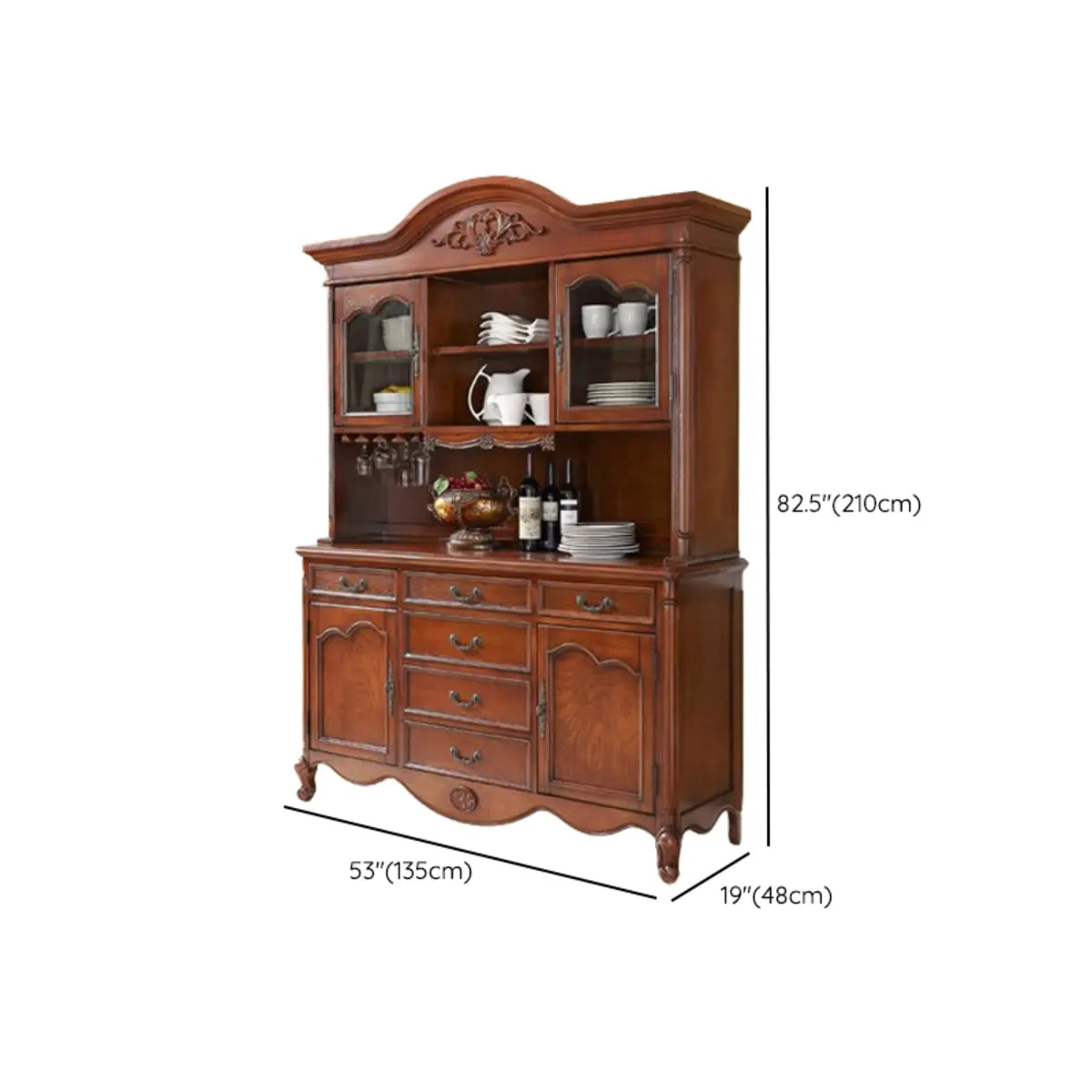 Antique Carved Wooden Kitchen Brown Tall China Cabinet 