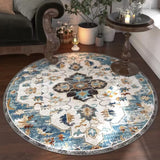 Antique Circular Southwestern Cotton Blue Area Rug Image - 11