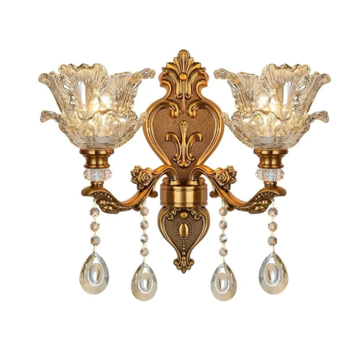 Antique Clear Glass Brass Geometric Wall Sconce Image - 8