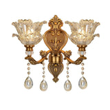 Antique Clear Glass Brass Geometric Wall Sconce Image - 8