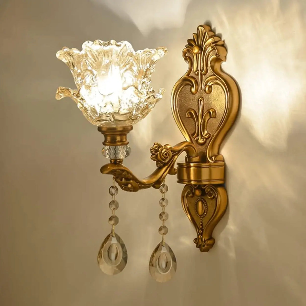 Antique Clear Glass Brass Geometric Wall Sconce Image - 3