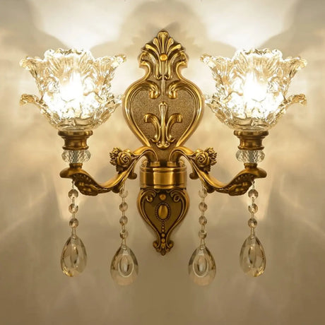 Antique Clear Glass Brass Geometric Wall Sconce Image - 4