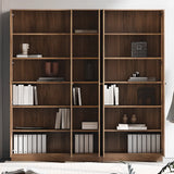 Antique Glass Door Vertical Wood Storage Bookcase Brown Image - 1