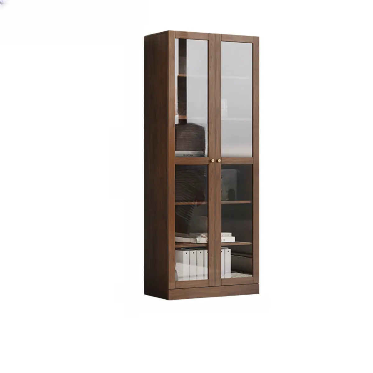 Antique Glass Door Vertical Wood Storage Bookcase Brown Image - 2