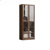 Antique Glass Door Vertical Wood Storage Bookcase Brown Image - 2