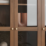 Antique Glass Door Vertical Wood Storage Bookcase Brown Image - 8