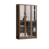 Antique Glass Door Vertical Wood Storage Bookcase Brown Image - 3