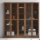 Antique Glass Door Vertical Wood Storage Bookcase Brown Image - 4