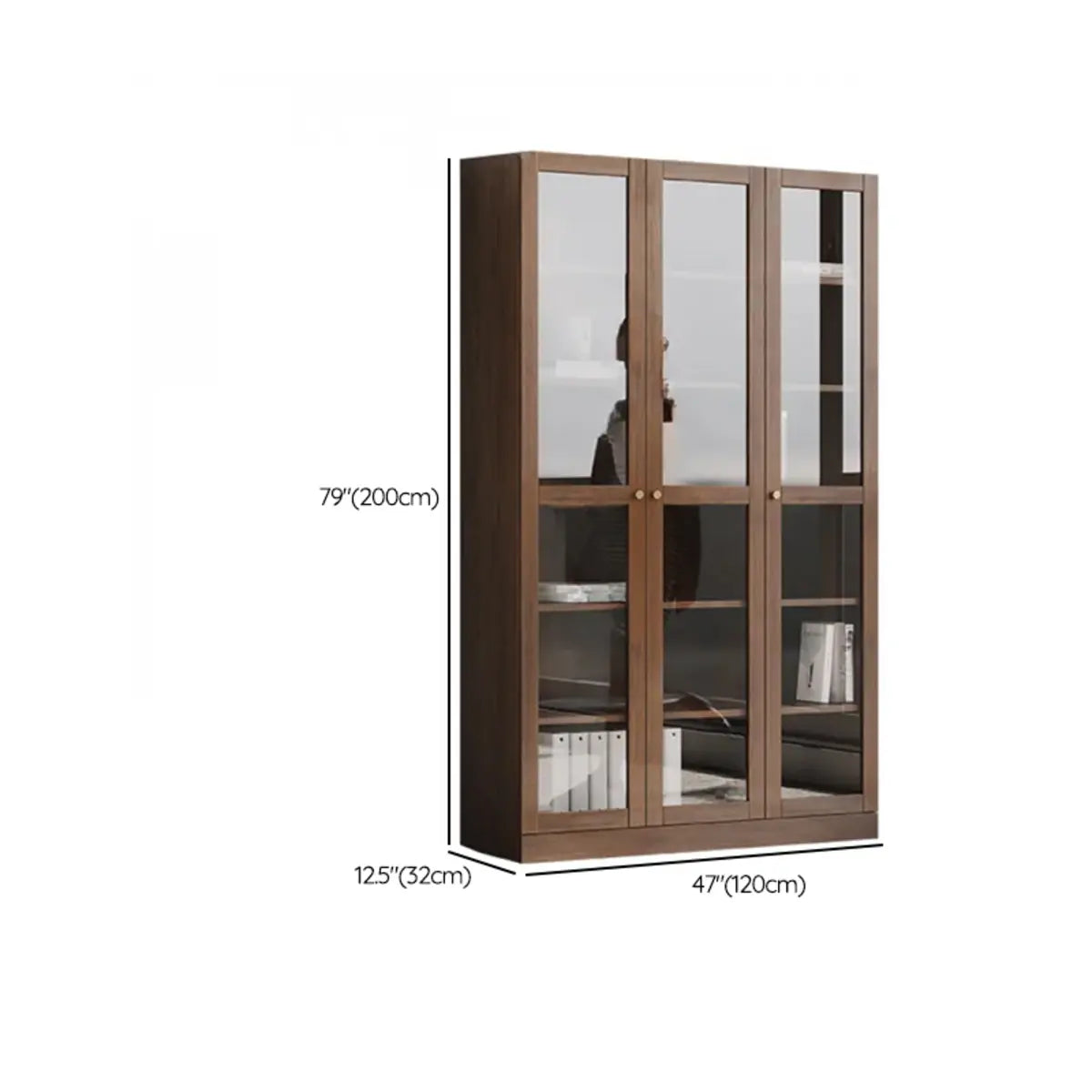 Antique Glass Door Vertical Wood Storage Bookcase Brown 