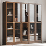 Antique Glass Door Vertical Wood Storage Bookcase Brown Image - 5