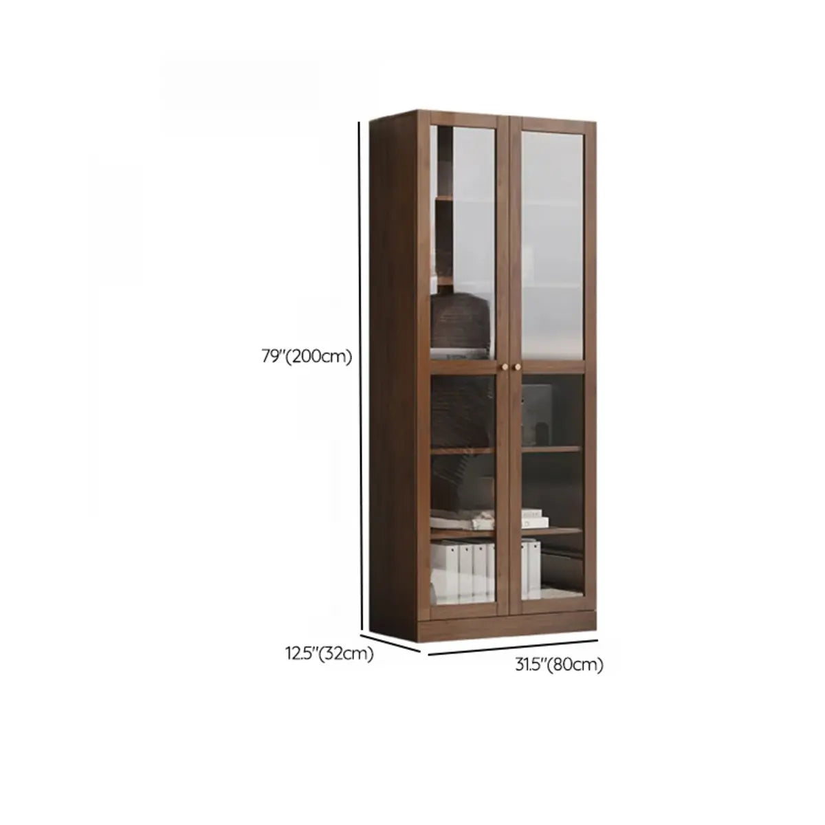 Antique Glass Door Vertical Wood Storage Bookcase Brown Image - 11