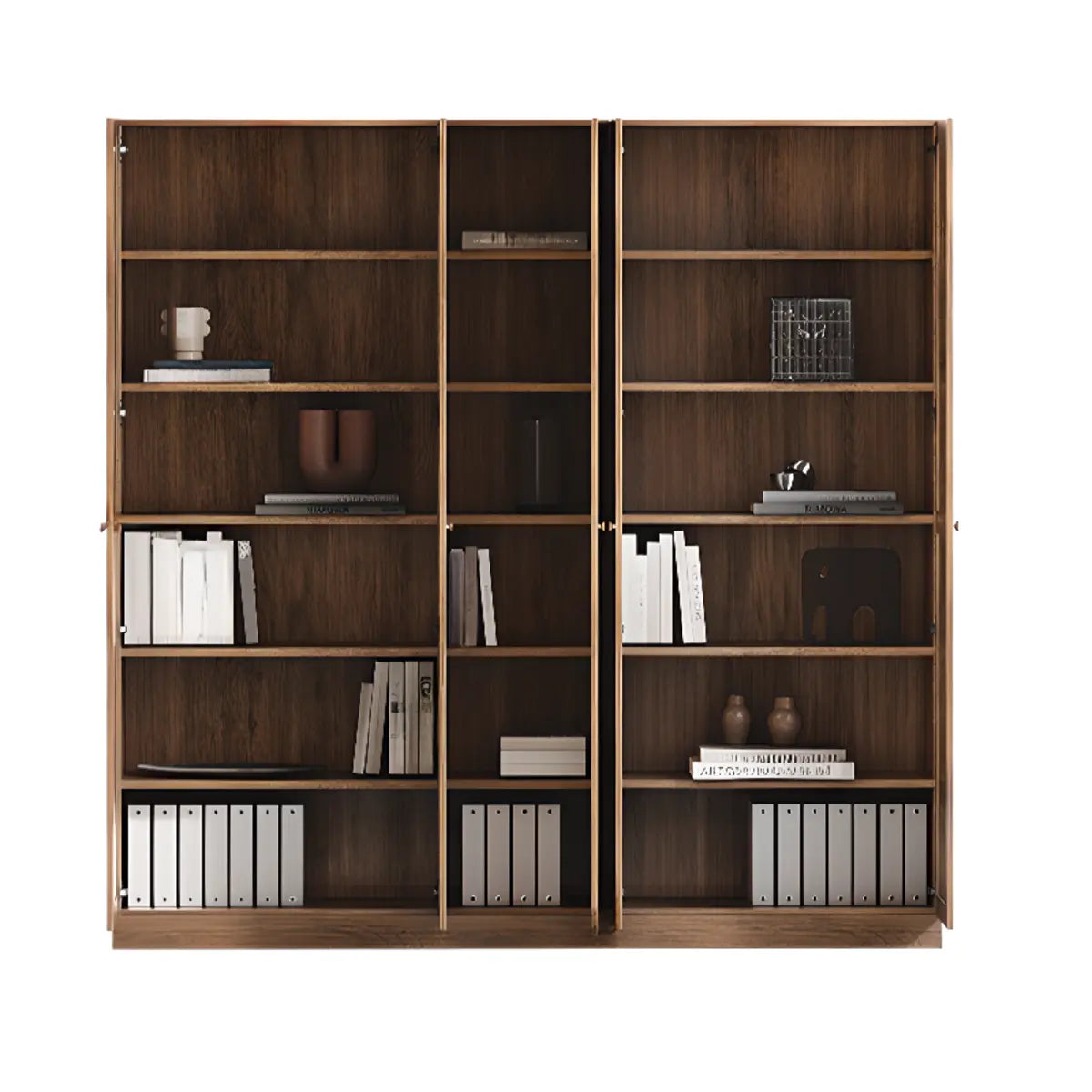 Antique Glass Door Vertical Wood Storage Bookcase Brown Image - 6