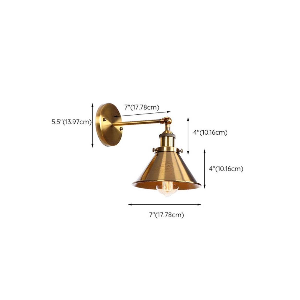 Antique Gold Cone Metal LED Wall Light Fixture Image - 20