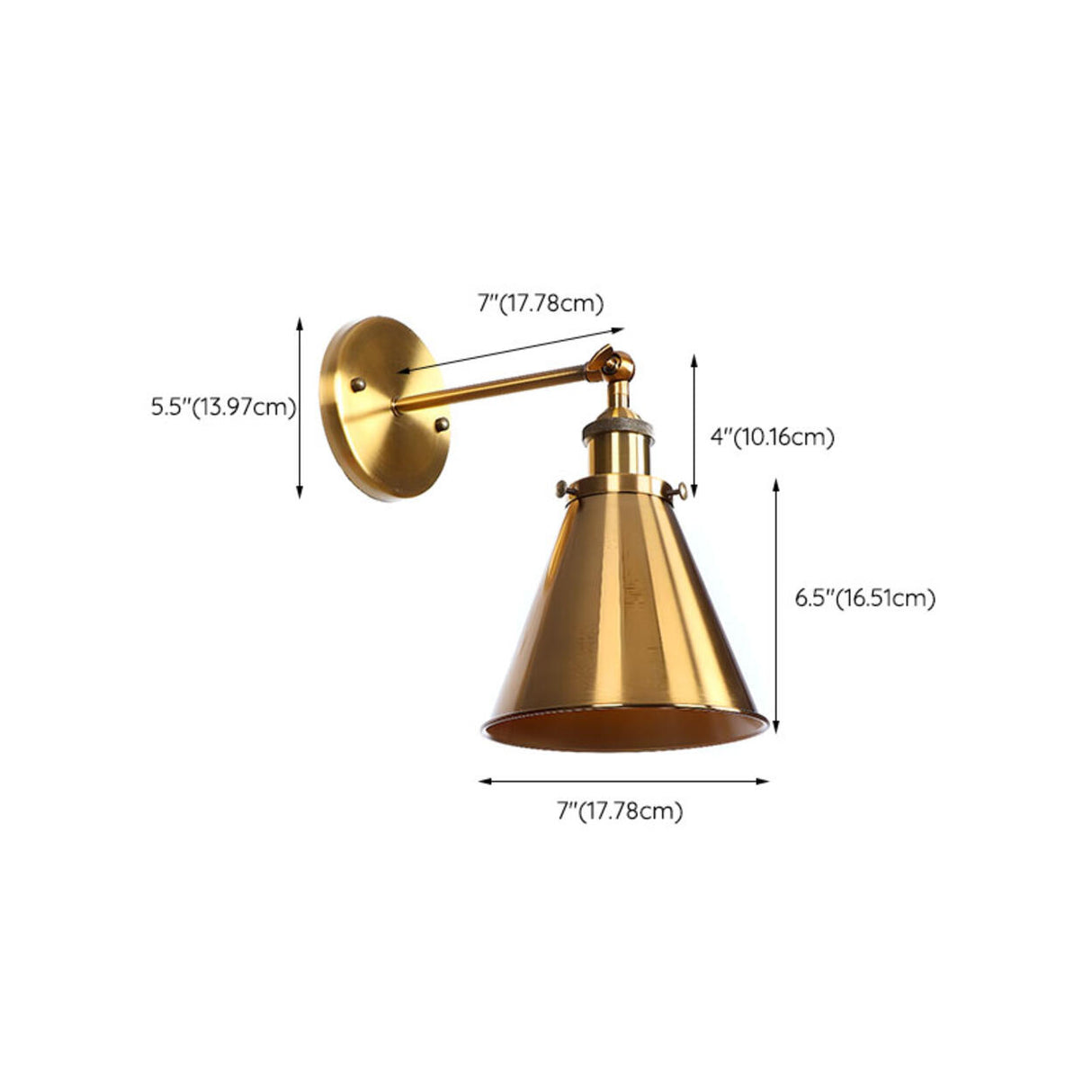 Antique Gold Cone Metal LED Wall Light Fixture Image - 21